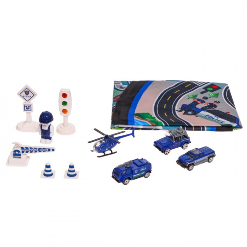 Игровой набор «Полиция», с металлическими машинками и ковриком-сумкой