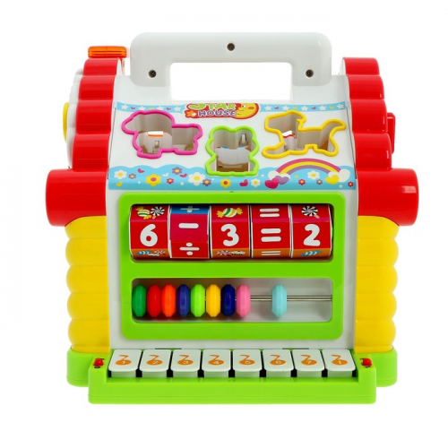Игрушка развивающая логическая «Домик с ручкой», световые и звуковые эффекты, счёты, пианино, сортер