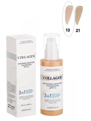 ENOUGH/Увлажняющий тональный крем с коллагеном Collagen 3in1 Whitening Moisture Foundation SPF15 #13. 100 мл.