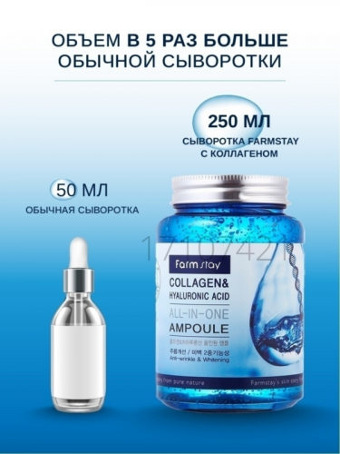 Farm Stay /Увлажняющая сыворотка для лица 
с гиалуроновой кислотой Collagen. 250 мл.