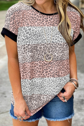 Розовая полосатая футболка с леопардовым принтом