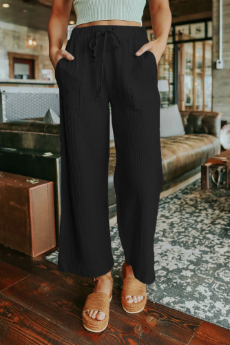 Черные широкие брюки со шнуровкой на талии с эффектом 