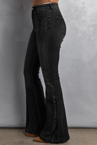 Черные потертые джинсы-клеш с высокой талией