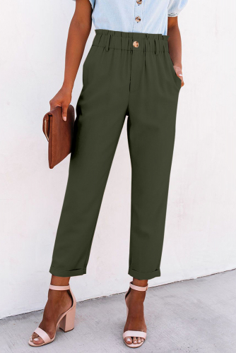 Зеленые укороченные брюки с высокой посадкой и эластичной талией