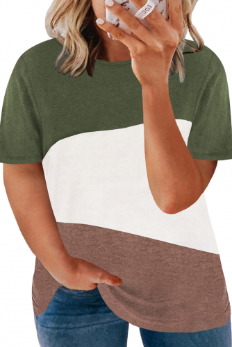 Трехцветная футболка плюс сайз: коричневый, белый, зеленый