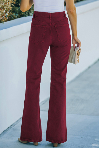Бордовые джинсы-клеш с высокой посадкой и карманами