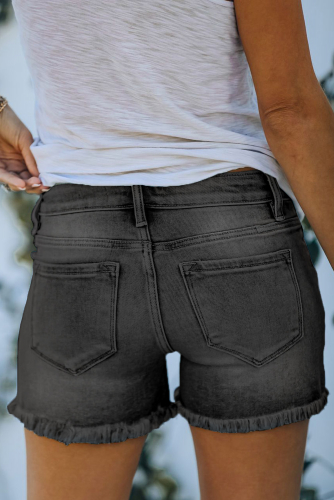 Черные рваные джинсовые шорты с карманами