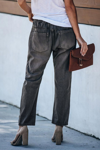 Темно-серые джинсовые джоггеры с разрезами и карманами