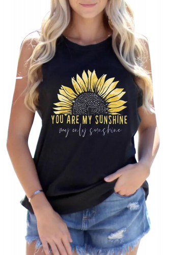 Черная майка с подсолнухом и надписью: You Are My Sunshine