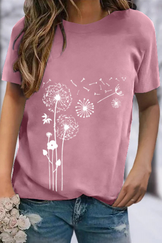 Розовая свободная футболка с принтом одуванчики