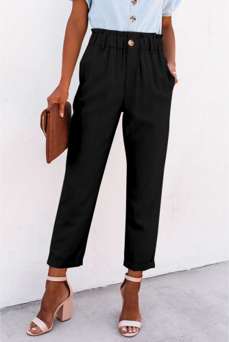 Черные укороченные брюки с высокой посадкой и эластичной талией