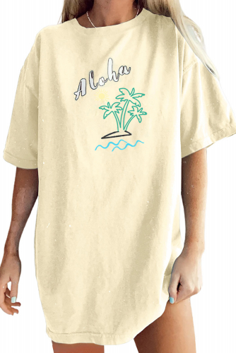 Желтая пляжная футболка оверсайз с надписью: Aloha