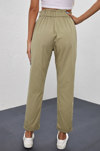 Укороченные брюки цвета хаки с высокой посадкой и эластичной талией