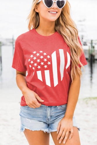Розовая свободная футболка с принтом американского флага в форме сердца