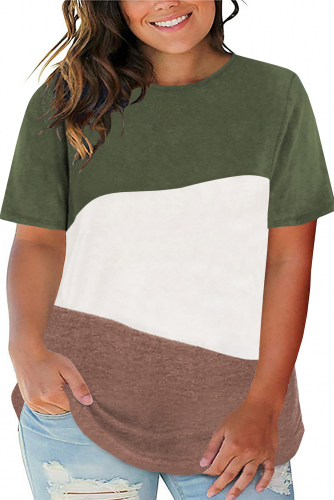 Трехцветная футболка плюс сайз: коричневый, белый, зеленый