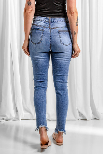 Голубые потертые джинсы-скинни с дырками