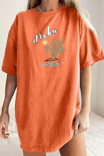 Оранжевая пляжная футболка оверсайз с надписью: Aloha