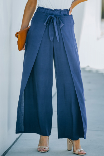 Голубые укороченные штаны-клеш с эластичной талией на завязке