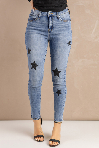 Голубые джинсы скинни с принтом звезд