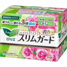 KAO Laurier Cleanguard Sweet Rose Женские гигиенические прокладки тонкие, с крылышками, с ароматом розы, длина: 20,5 см, в упаковке 26 шт. (4901301306319)