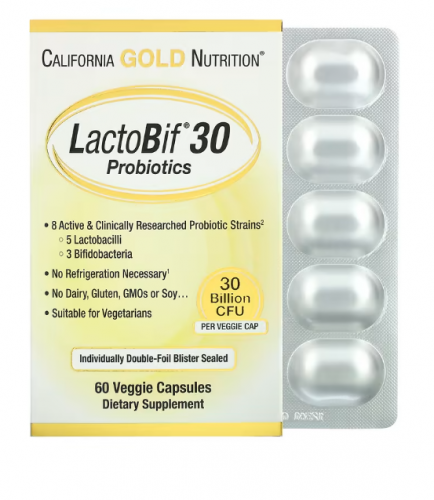 California Gold Nutrition, LactoBif, пробиотики, 30 млрд КОЕ, 60 вегетарианских капсул