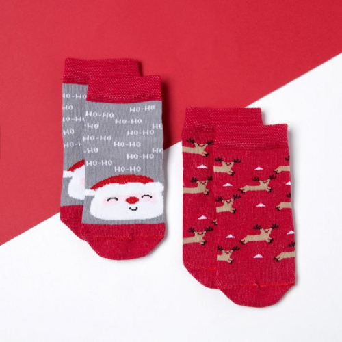 Набор новогодних детских носков Крошка Я «Санта», 2 пары, 10-12 см