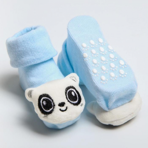 Новогодние носочки - погремушки на ножки «Панда», набор 2шт., новогодняя подарочная упаковка