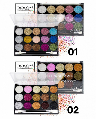 Тени-глиттеры для век DoDo Girl Professional Make Up 15 Color Palette Extra Shimmer Gel Glitter Eyeshadow (ряд 2шт)