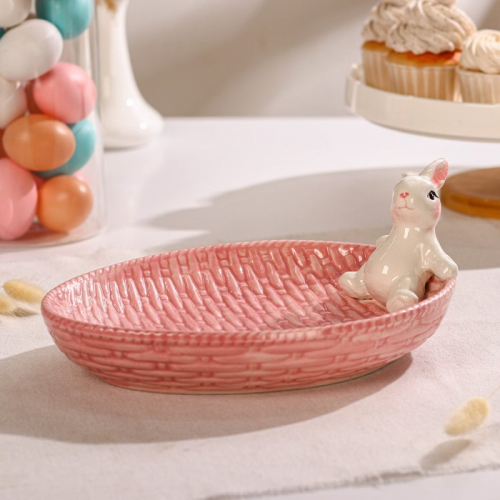 Блюдо сервировочное Доляна «Зайка», 26×19,5×10,5 см, цвет розовый