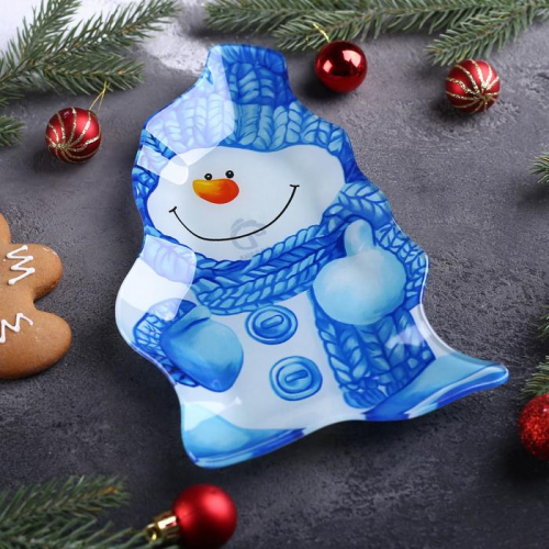 Блюдо сервировочное Доляна «Снеговик в голубом», 25×15×2,5 см