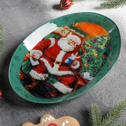 Блюдо овальное Доляна «Счастливый Санта», 29,5×20,3×2,1 см