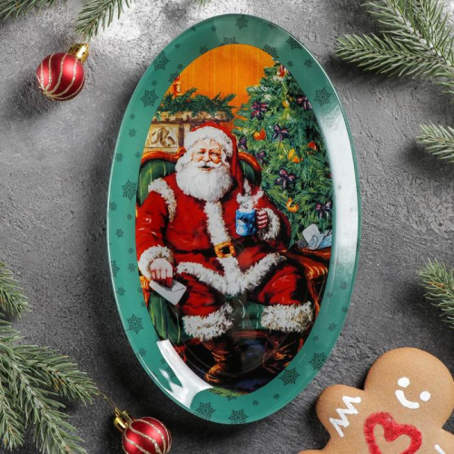 Блюдо овальное Доляна «Счастливый Санта», 24,5×15×2 см