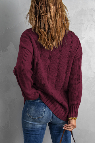 Бордовый вязаный пуловер-свитер оверсайз