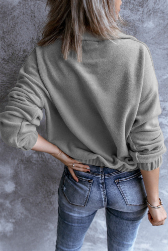Светло-серый флисовый пуловер-свитшот с воротником с застежкой на молнии