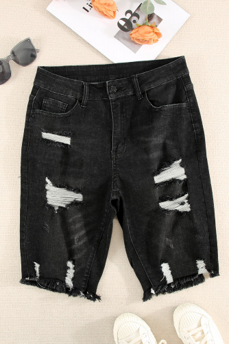 Черные джинсовые шорты-бермуды с рарезами
