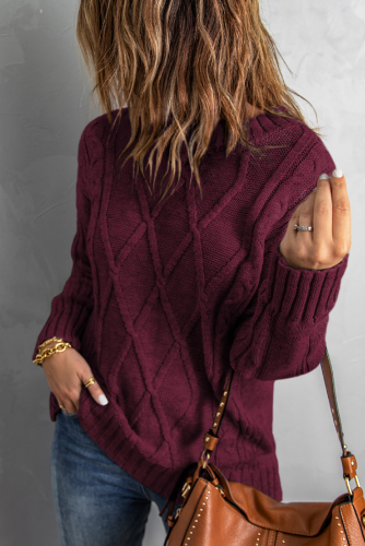 Бордовый вязаный пуловер-свитер оверсайз