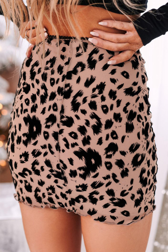 Бежевая облегающая мини-юбка с леопардовым принтом