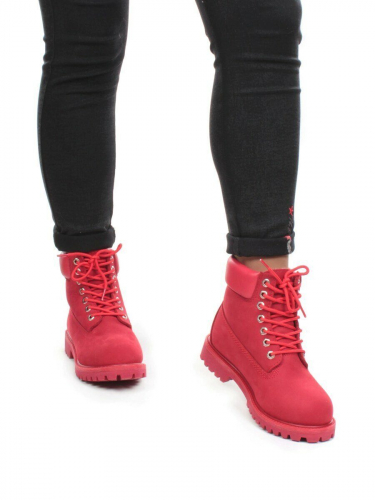04-10061 RED Ботинки зимние женские (нубук, натуральная кожа, натуральный мех)