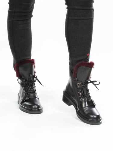 01-H001-3637-N380K BLACK Ботинки демисезонные женские (натуральная кожа, байка)