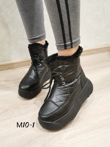 Jia Jia T-AM10-1 Ботинки женские чер нейлон+иск кожа, подклад иск мех