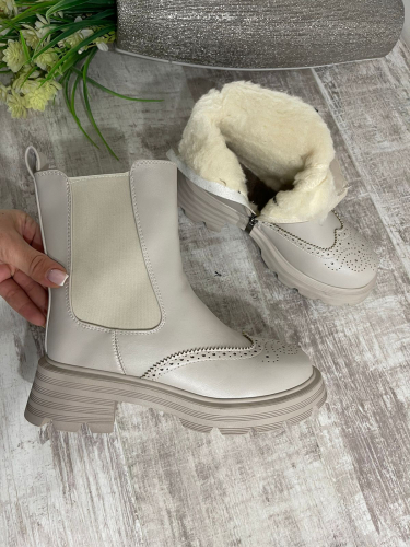 998 Fashion A9489-МП/Z Ботинки женские молочн иск кожа, подклад нат шерсть