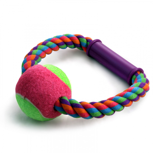 Триол Игрушка для собак, веревка цветная круглая с мячом, 16,5см.