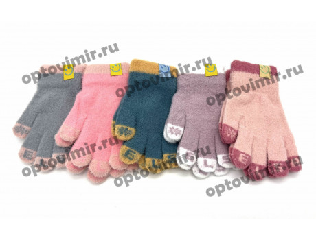 Перчатки детские Корона для девочек с контрастными пальчиками Эльза и резинкой