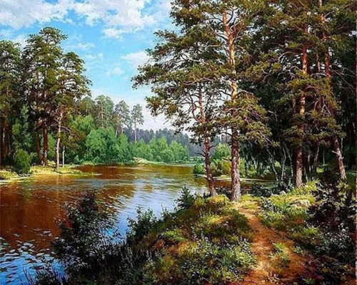 Вышивка крестиком Река в лесу (худ. Басов С.)