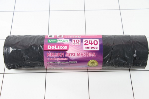 Мешки для мусора с завязками 240л 10шт 42мкм MIRPACK DELUXE рулон DEL24010