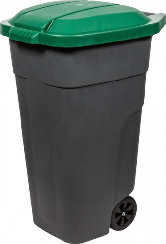 Бак для раздельного сбора мусора с крышкой на колесах 110л зеленый