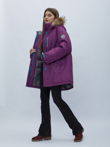 Парка женская с мехом зимняя большого размера фиолетового цвета 552022F