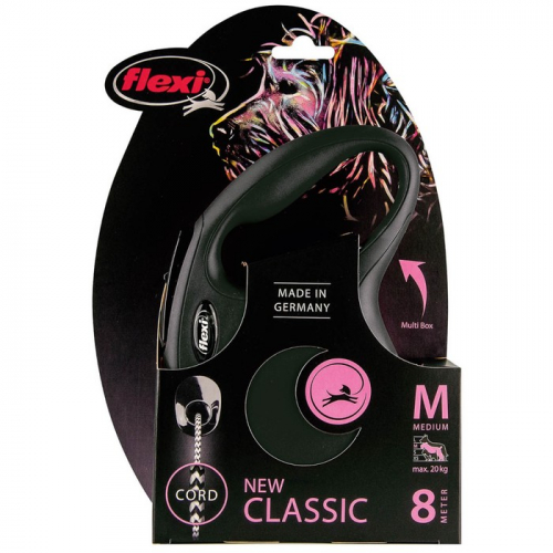 Рулетка Flexi  New Classic M (до 20 кг) 8 м трос, черная