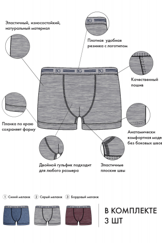 Набор трусов BeGood UM1201A Underwear 3 шт.