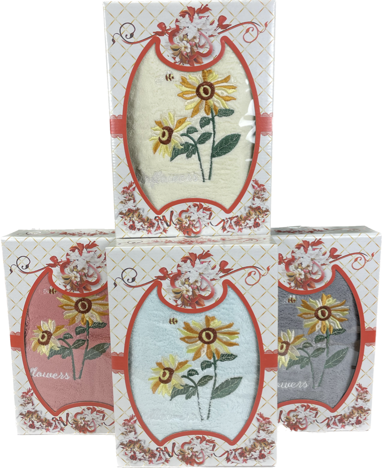 Полотенце микрофибра в подарочной коробке ПОДСОЛНУХИ 1 пр р-р 50х90